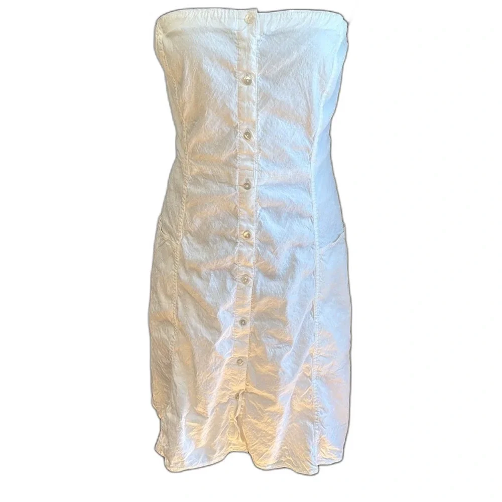 THEORY Kayleigh Good Linen Button Front Linen Blend Midi Dress in White. Size 10 - Picture 3 of 6